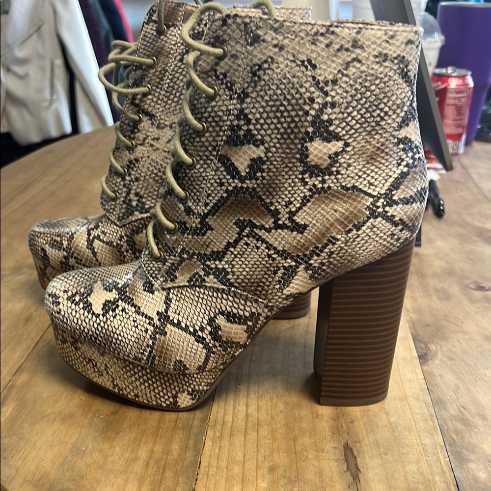 Snakeskin Platform Ankle Boots